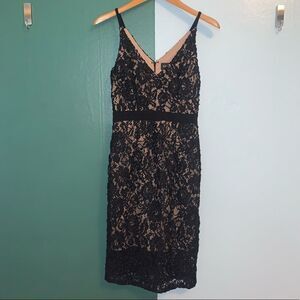 Vintage XSCAPE Black Lace Floral Beaded Dress size 6